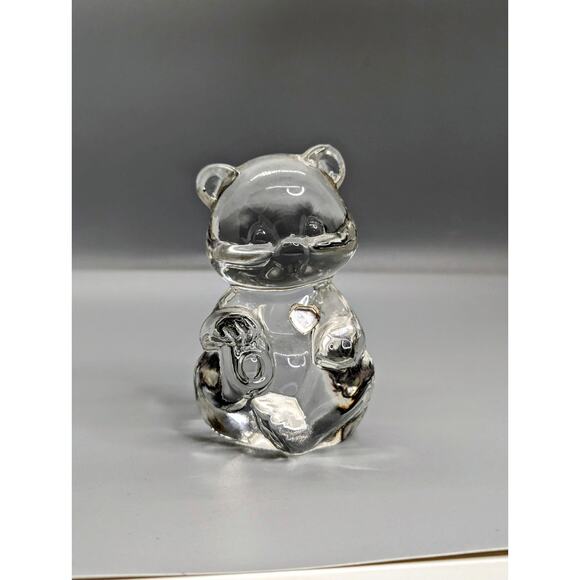 Fenton Art 4in Teddy Bear Crystal Clear Glass Figurine Paperweight Vintage - Picture 2 of 7